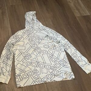 adidas White Logo-Print Zip Pullover Hoodie
